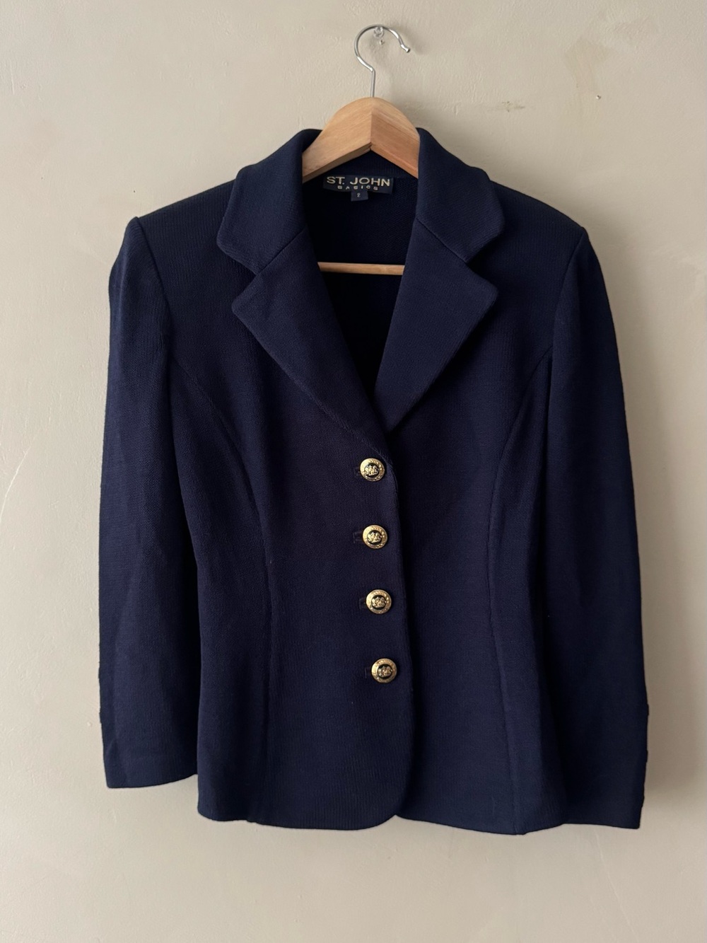 St. John Navy Knit Blazer with Gold Buttons size 2